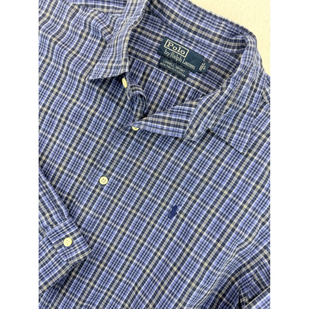 Polo Ralph Lauren Lowell Sport Men's L Blue Plaid Cotton LS Button Down Shirt